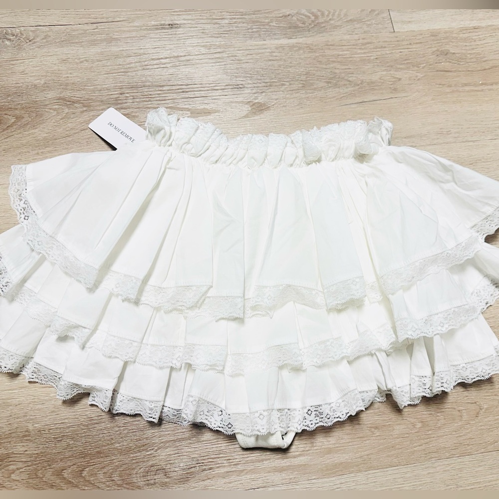 Selkie White Mini Skirt with Ruffled Tiers